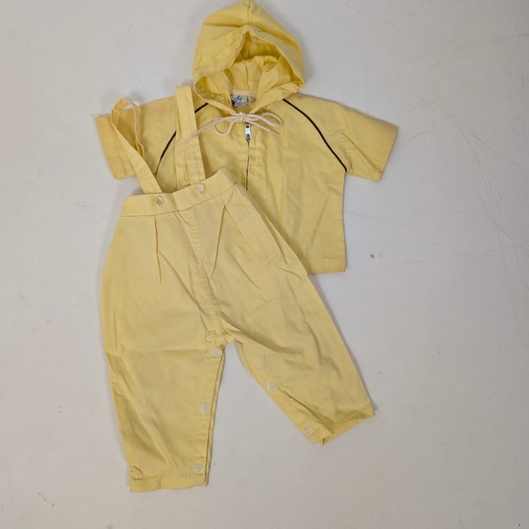 Free with Purchase - 70's Yellow Overalls & Jacket Set Jumpsuit Matching 2 Piece - Picture 5 of 8